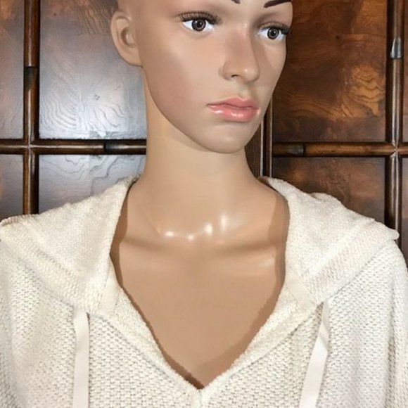 NWOT Tribal Ivory Chenille Drawstring Grommet Curved Hem Sweater Hoodie - Picture 10 of 16